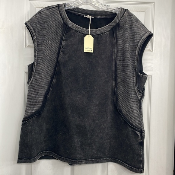 NEW DISTRESSED JODIFL MINERAL WASH BLACK TOP Large - Picture 5 of 8